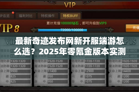 最新奇迹发布网新开服端游怎么选？2025年零氪金版本实测指南