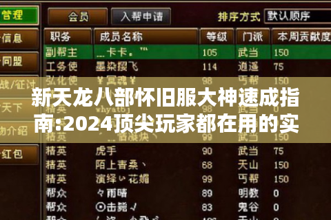 新天龙八部怀旧服大神速成指南:2024顶尖玩家都在用的实战技巧