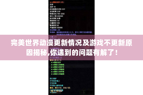 完美世界动漫更新情况及游戏不更新原因揭秘,你遇到的问题有解了！