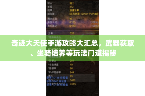 奇迹大天使手游攻略大汇总，武器获取、坐骑培养等玩法门道揭秘