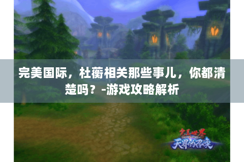 完美国际，杜蘅相关那些事儿，你都清楚吗？-游戏攻略解析