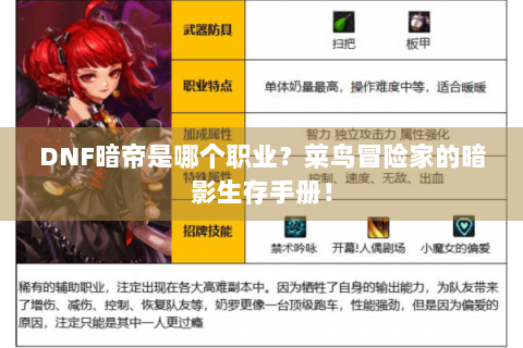 DNF暗帝是哪个职业？菜鸟冒险家的暗影生存手册！