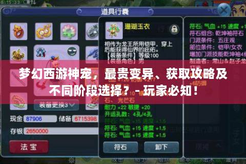 梦幻西游神宠，最贵变异、获取攻略及不同阶段选择？- 玩家必知！