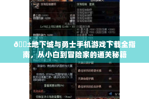 📱地下城与勇士手机游戏下载全指南，从小白到冒险家的通关秘籍