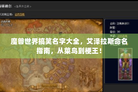 魔兽世界搞笑名字大全，艾泽拉斯命名指南，从菜鸟到梗王！