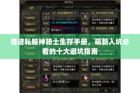 奇迹私服神骑士生存手册，萌新入坑必看的十大避坑指南