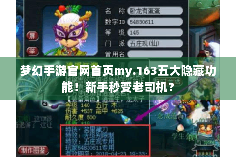 梦幻手游官网首页my.163五大隐藏功能！新手秒变老司机？
