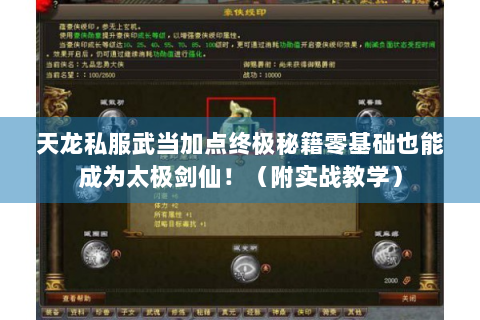 天龙私服武当加点终极秘籍零基础也能成为太极剑仙！（附实战教学）