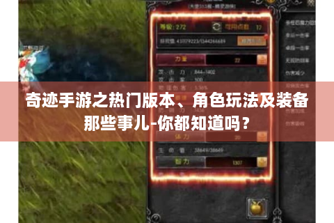 奇迹手游之热门版本、角色玩法及装备那些事儿-你都知道吗？