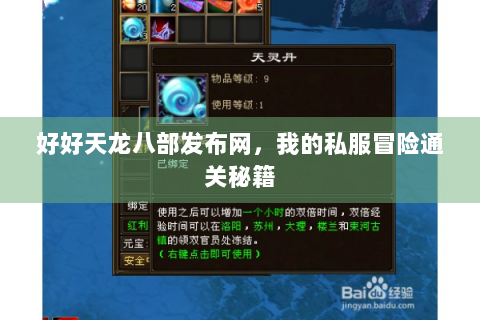 好好天龙八部发布网，我的私服冒险通关秘籍