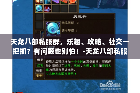 天龙八部私服群，乐趣、攻略、社交一把抓？有问题也别怕！-天龙八部私服群