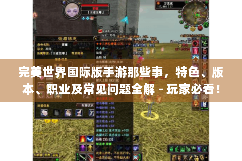 完美世界国际版手游那些事，特色、版本、职业及常见问题全解 - 玩家必看！
