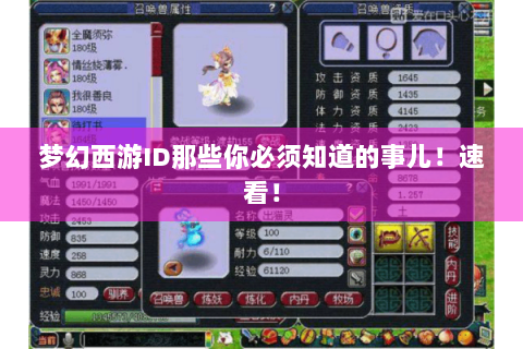 梦幻西游ID那些你必须知道的事儿！速看！