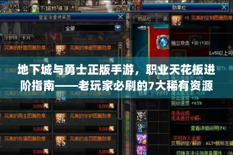 地下城与勇士正版手游，职业天花板进阶指南——老玩家必刷的7大稀有资源与实战技巧