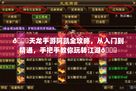 🔍天龙手游阿凯全攻略，从入门到精通，手把手教你玩转江湖🔍