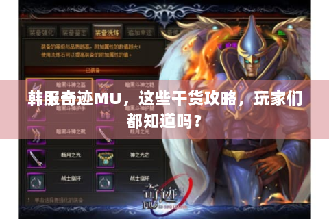 韩服奇迹MU，这些干货攻略，玩家们都知道吗？