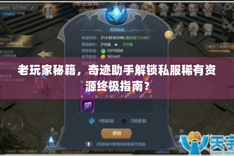 老玩家秘籍，奇迹助手解锁私服稀有资源终极指南？