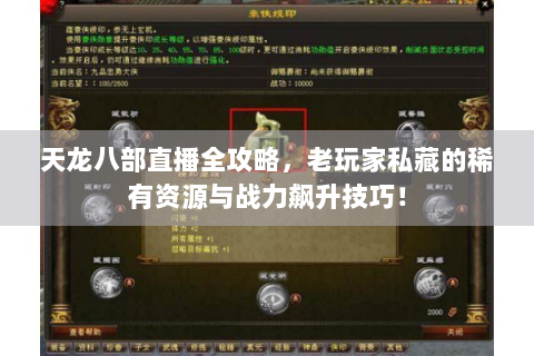 天龙八部直播全攻略，老玩家私藏的稀有资源与战力飙升技巧！
