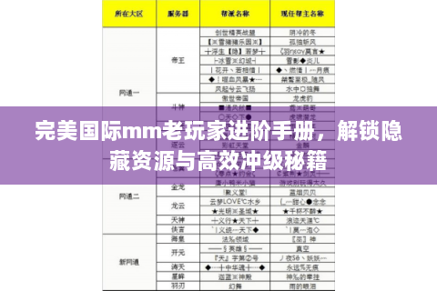 完美国际mm老玩家进阶手册，解锁隐藏资源与高效冲级秘籍