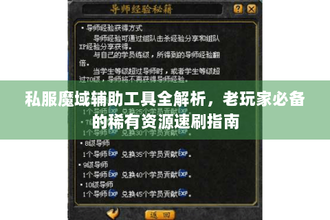 私服魔域辅助工具全解析，老玩家必备的稀有资源速刷指南