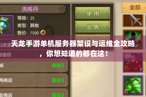 天龙手游单机服务器架设与运维全攻略，你想知道的都在这！