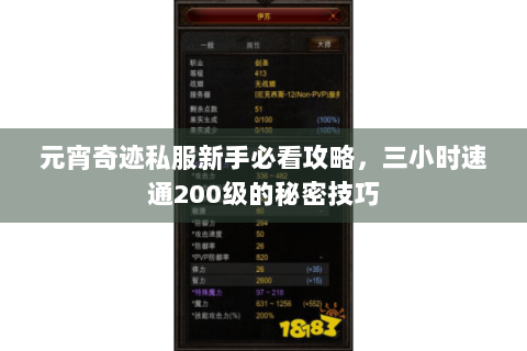 元宵奇迹私服新手必看攻略，三小时速通200级的秘密技巧