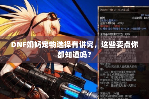 DNF奶妈宠物选择有讲究，这些要点你都知道吗？