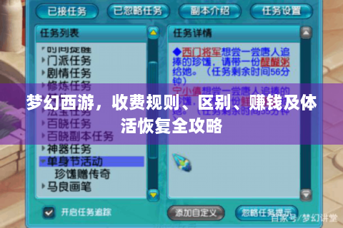 梦幻西游，收费规则、区别、赚钱及体活恢复全攻略