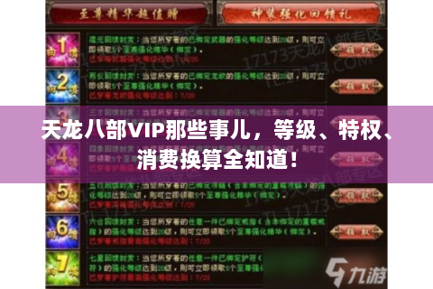 天龙八部VIP那些事儿，等级、特权、消费换算全知道！
