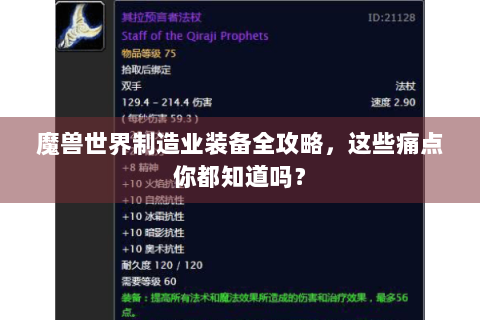 魔兽世界制造业装备全攻略，这些痛点你都知道吗？