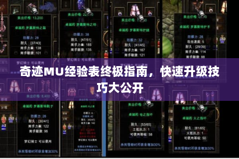 奇迹MU经验表终极指南，快速升级技巧大公开