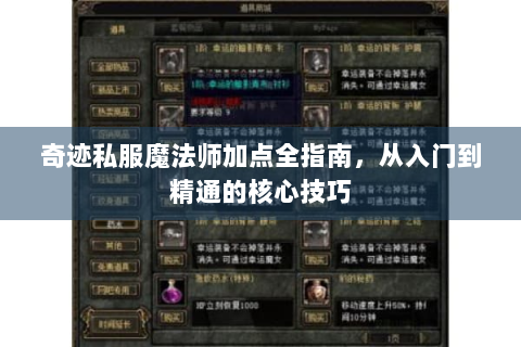 奇迹私服魔法师加点全指南，从入门到精通的核心技巧