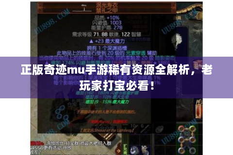 正版奇迹mu手游稀有资源全解析，老玩家打宝必看！