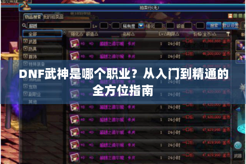 DNF武神是哪个职业？从入门到精通的全方位指南