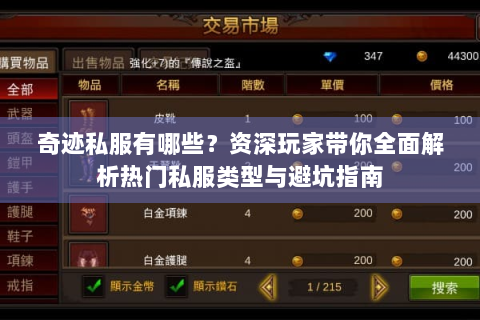 奇迹私服有哪些？资深玩家带你全面解析热门私服类型与避坑指南