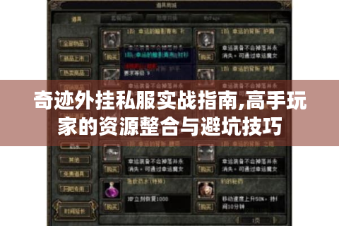 奇迹外挂私服实战指南,高手玩家的资源整合与避坑技巧