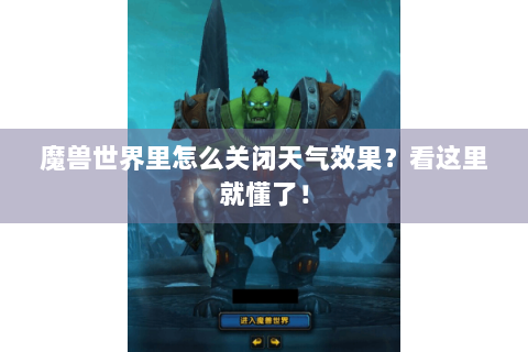 魔兽世界里怎么关闭天气效果？看这里就懂了！