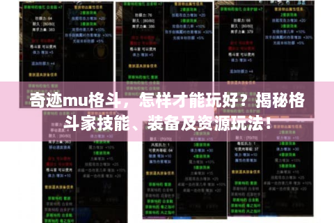 奇迹mu格斗，怎样才能玩好？揭秘格斗家技能、装备及资源玩法！