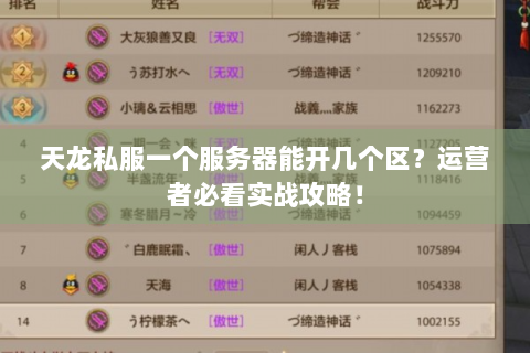天龙私服一个服务器能开几个区？运营者必看实战攻略！