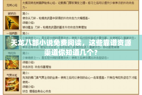 天龙八部小说免费阅读，这些靠谱资源渠道你知道几个？