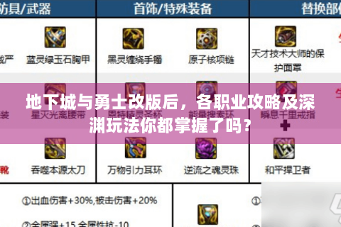 地下城与勇士改版后，各职业攻略及深渊玩法你都掌握了吗？