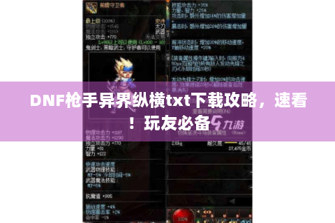 DNF枪手异界纵横txt下载攻略，速看！玩友必备