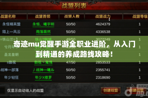 奇迹mu觉醒手游全职业进阶，从入门到精通的养成路线攻略！