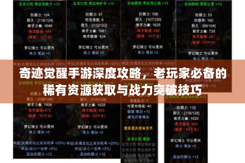 奇迹觉醒手游深度攻略，老玩家必备的稀有资源获取与战力突破技巧