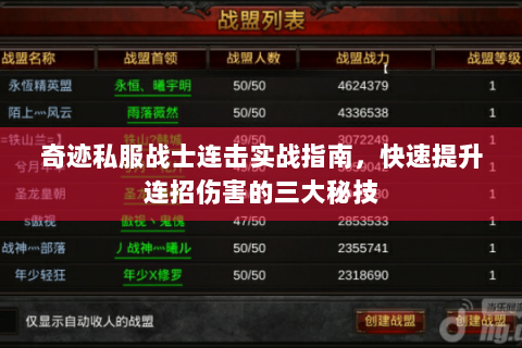 奇迹私服战士连击实战指南，快速提升连招伤害的三大秘技