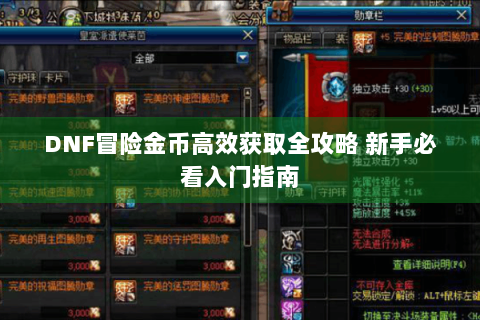 DNF冒险金币高效获取全攻略 新手必看入门指南