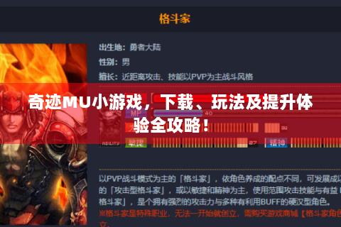 奇迹MU小游戏，下载、玩法及提升体验全攻略！