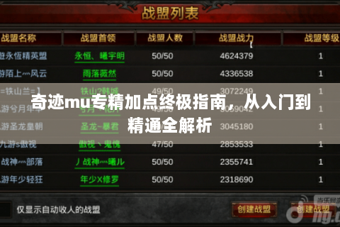 奇迹mu专精加点终极指南，从入门到精通全解析