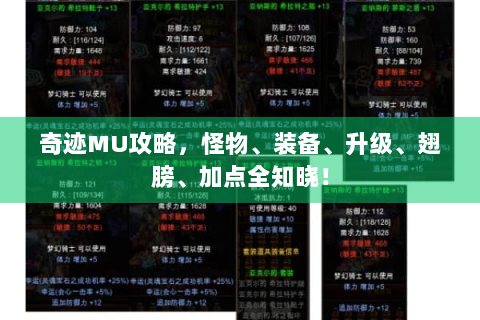 奇迹MU攻略，怪物、装备、升级、翅膀、加点全知晓！