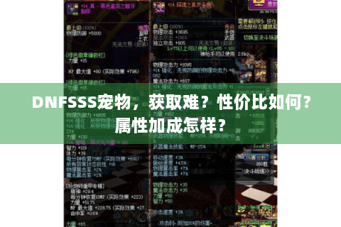 DNFSSS宠物，获取难？性价比如何？属性加成怎样？